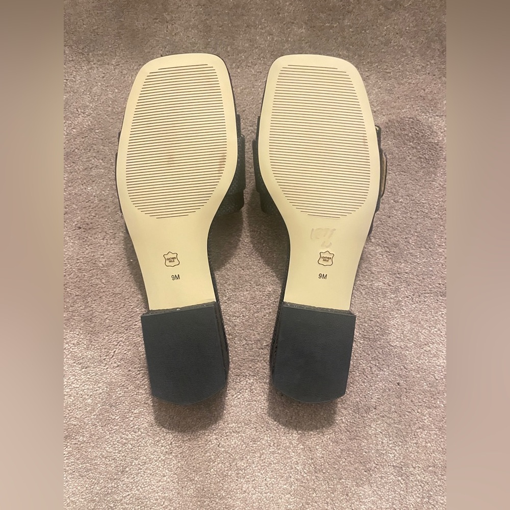 Talbots Black Slide Sandals with Gold Buckles - Picture 3 of 3